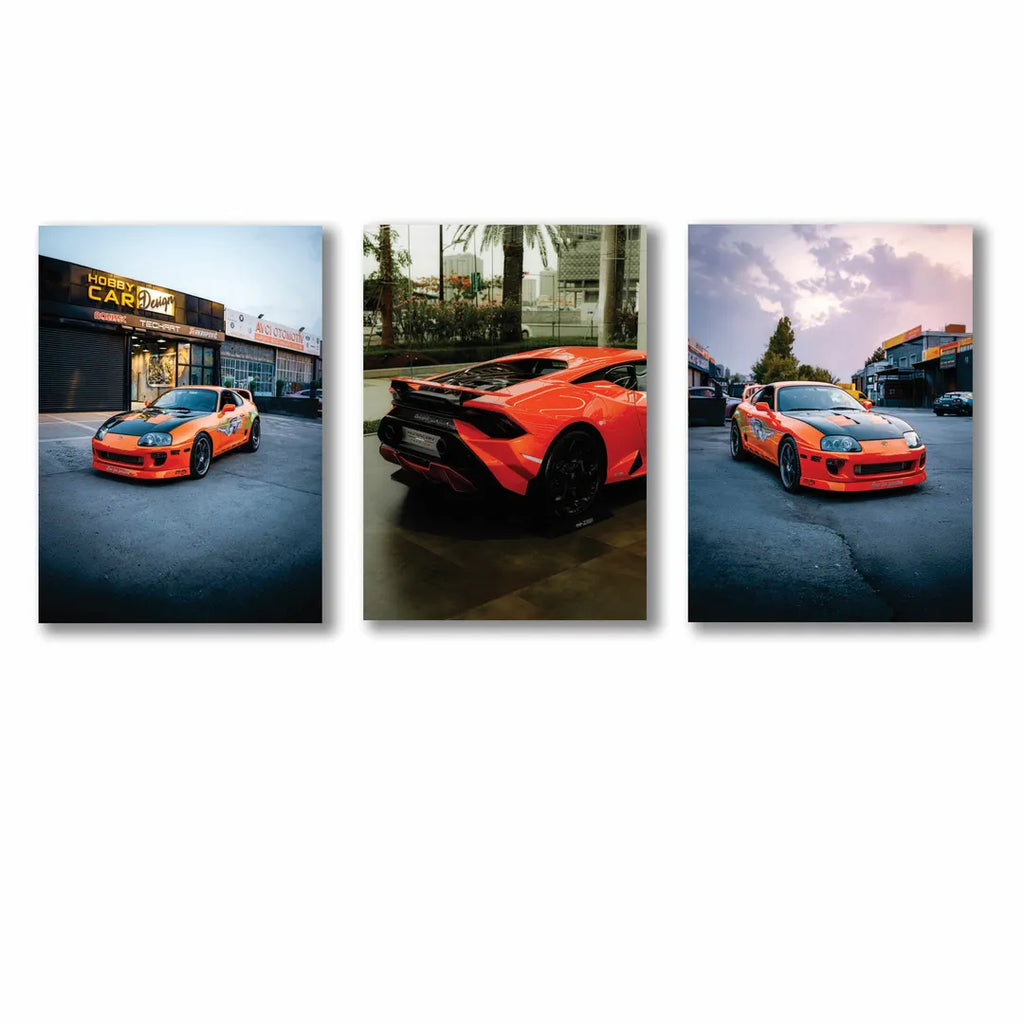 Modern Cars Wall Art Set of 3 | Premium MDF Wooden Wall Frames for Car Enthusiasts Vael Decor