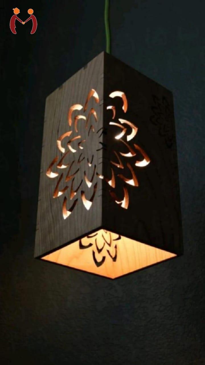 Modern Wooden Ceiling Pendant Lamp with Warm Golden Light | MDF Hanging Light Vael Decor