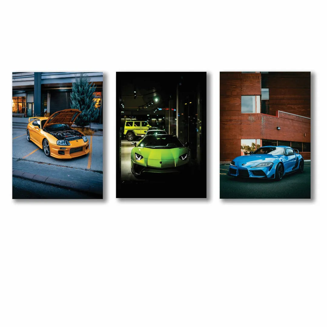 Modern Cars Wall Art Set of 3 | Premium MDF Wooden Wall Frames for Car Enthusiasts Vael Decor