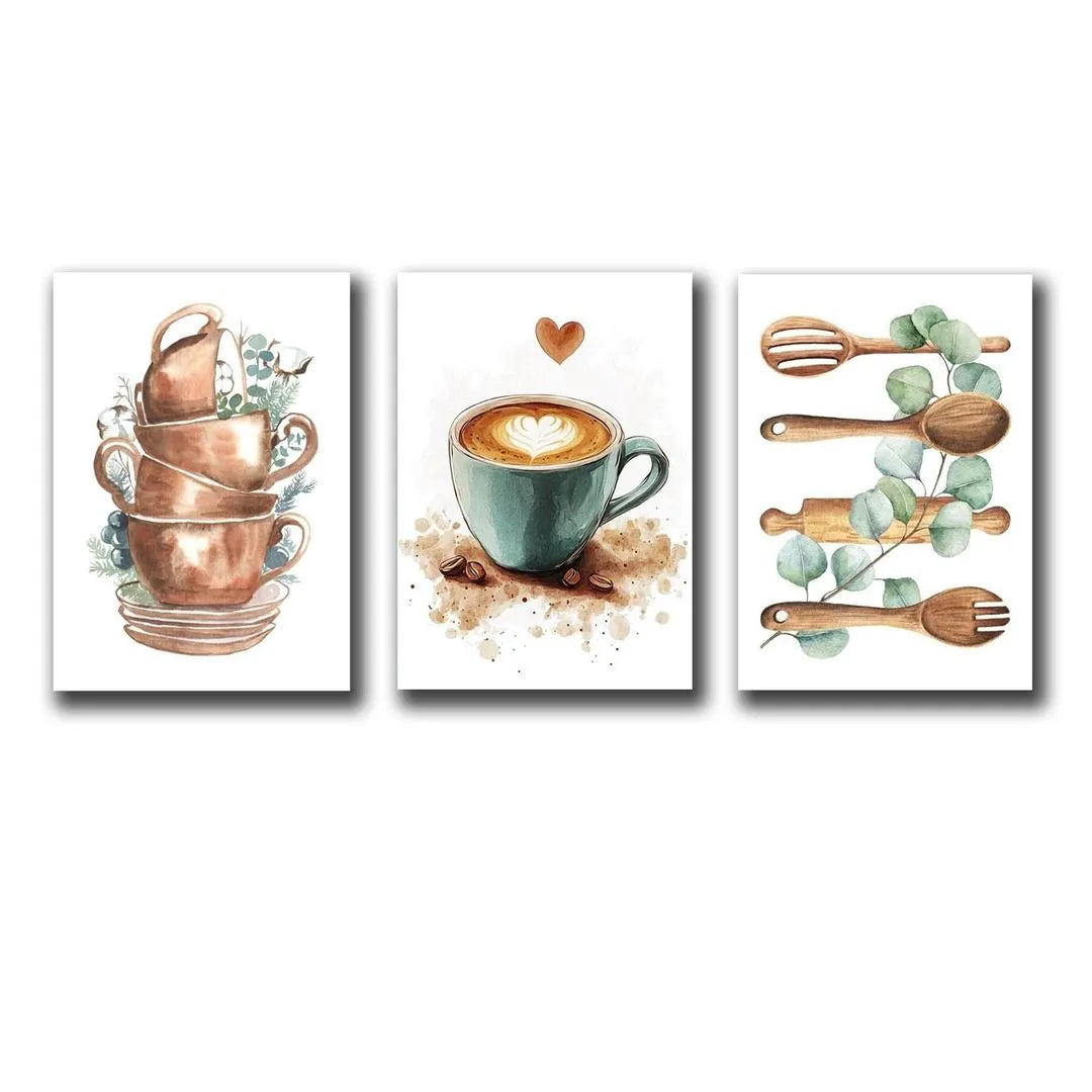 Set of 3 Sticky Canvas Photo Tiles | Modern Wooden Wall Frames for Home Décor Vael Decor