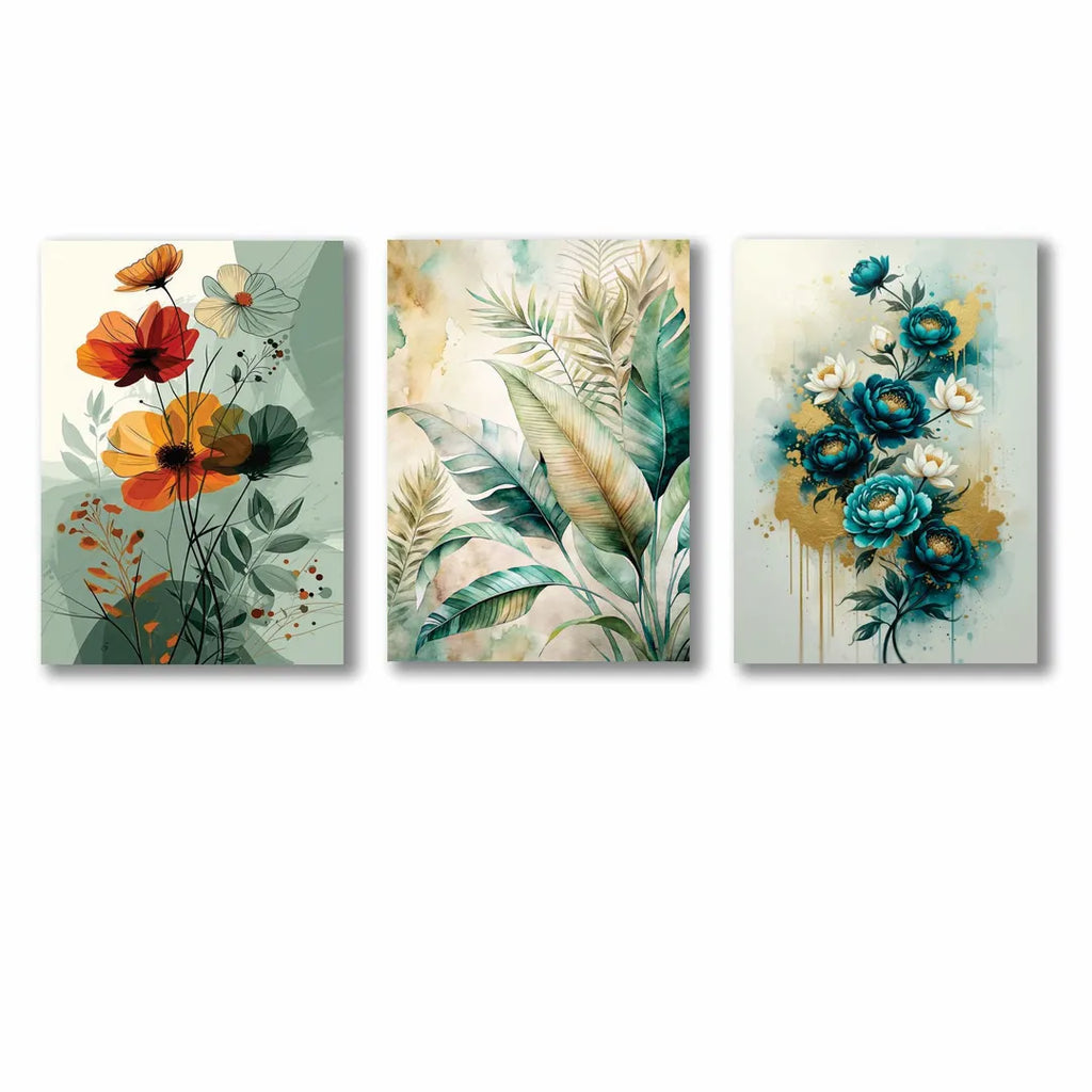 Set of 3 Sticky Canvas Photo Tiles | Modern Wooden Wall Frames for Home Décor Vael Decor