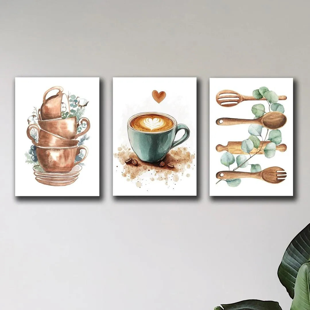 Set of 3 Sticky Canvas Photo Tiles | Modern Wooden Wall Frames for Home Décor Vael Decor