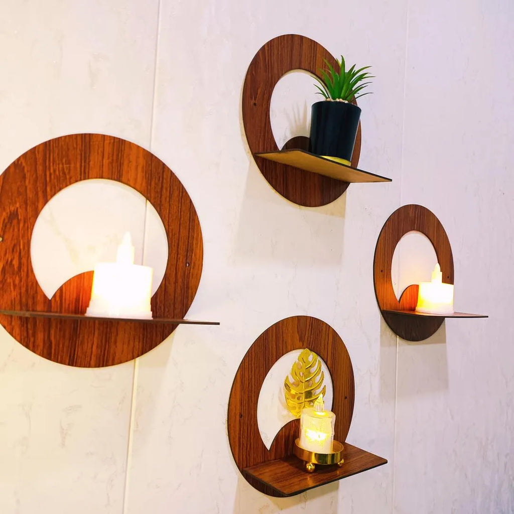 Modern MDF Floating Wall Shelves Set of 4 | Abstract Decorative Wall Shelves Vael Decor