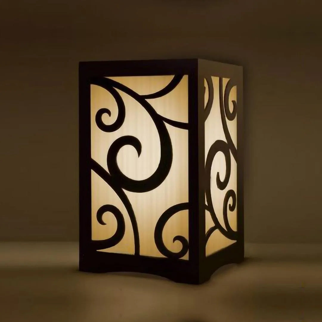 Modern MDF Wooden Table Lamp with Warm Golden LED Light Vael Decor