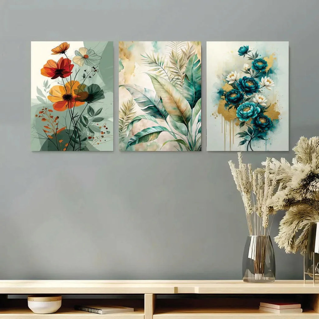Set of 3 Sticky Canvas Photo Tiles | Modern Wooden Wall Frames for Home Décor Vael Decor