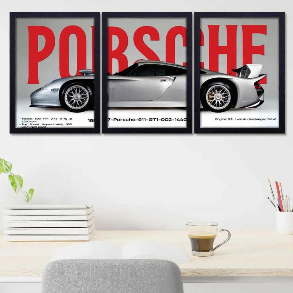 Modern Cars Wall Art Set of 3 | Premium MDF Wooden Wall Frames for Car Enthusiasts Vael Decor