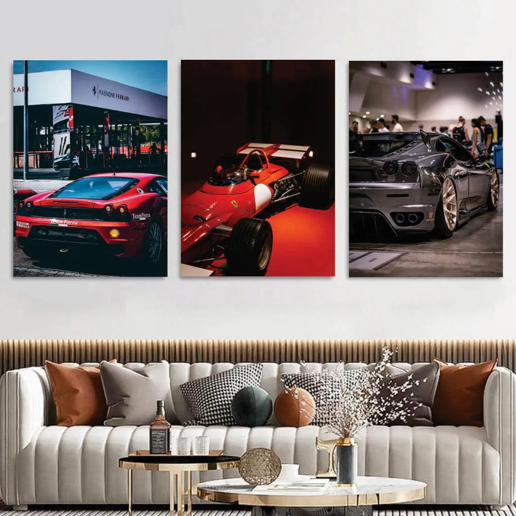 Modern Cars Wall Art Set of 3 | Premium MDF Wooden Wall Frames for Car Enthusiasts Vael Decor
