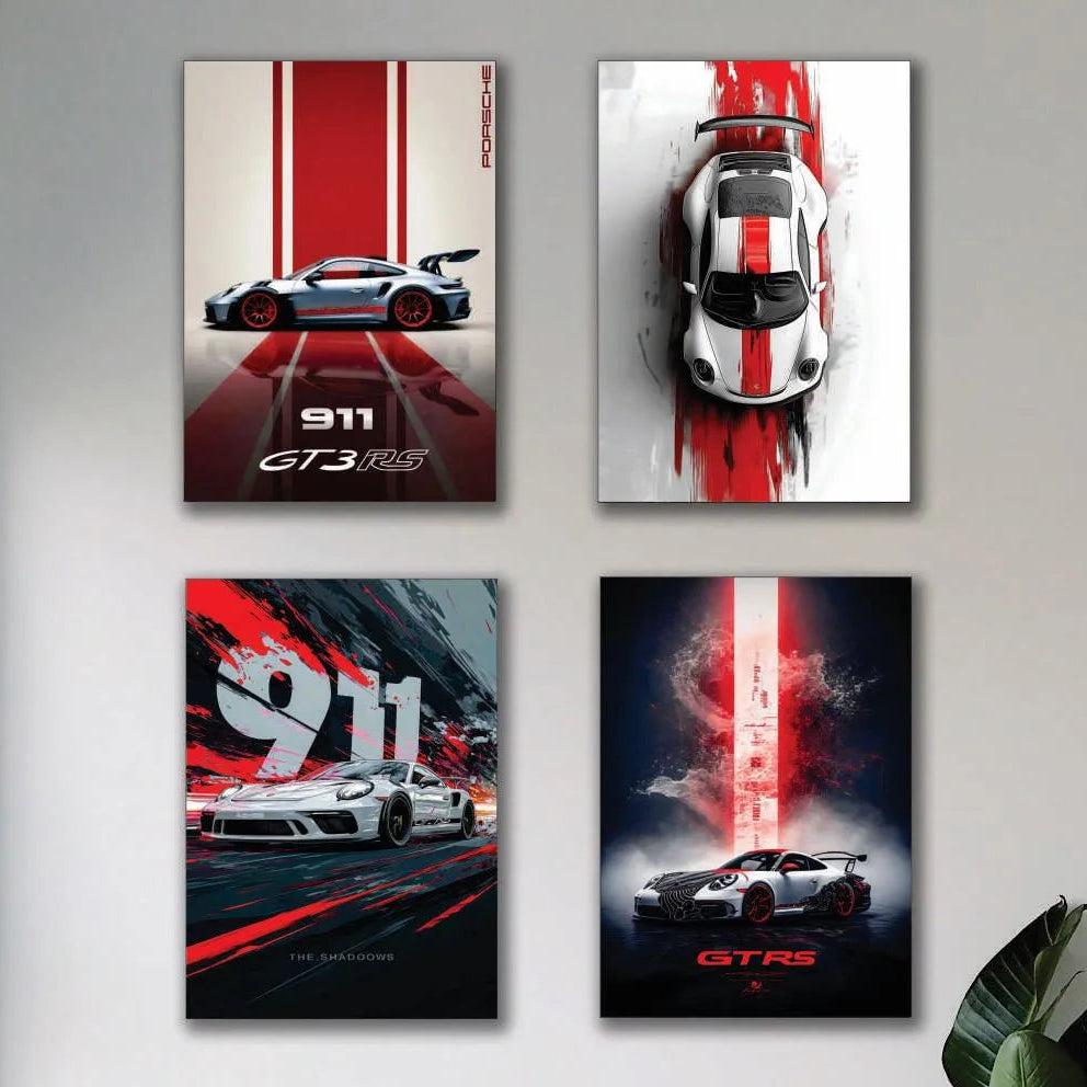 Modern Cars Wall Art Set of 4 | Premium MDF Wooden Wall Frames for Car Enthusiasts Vael Decor