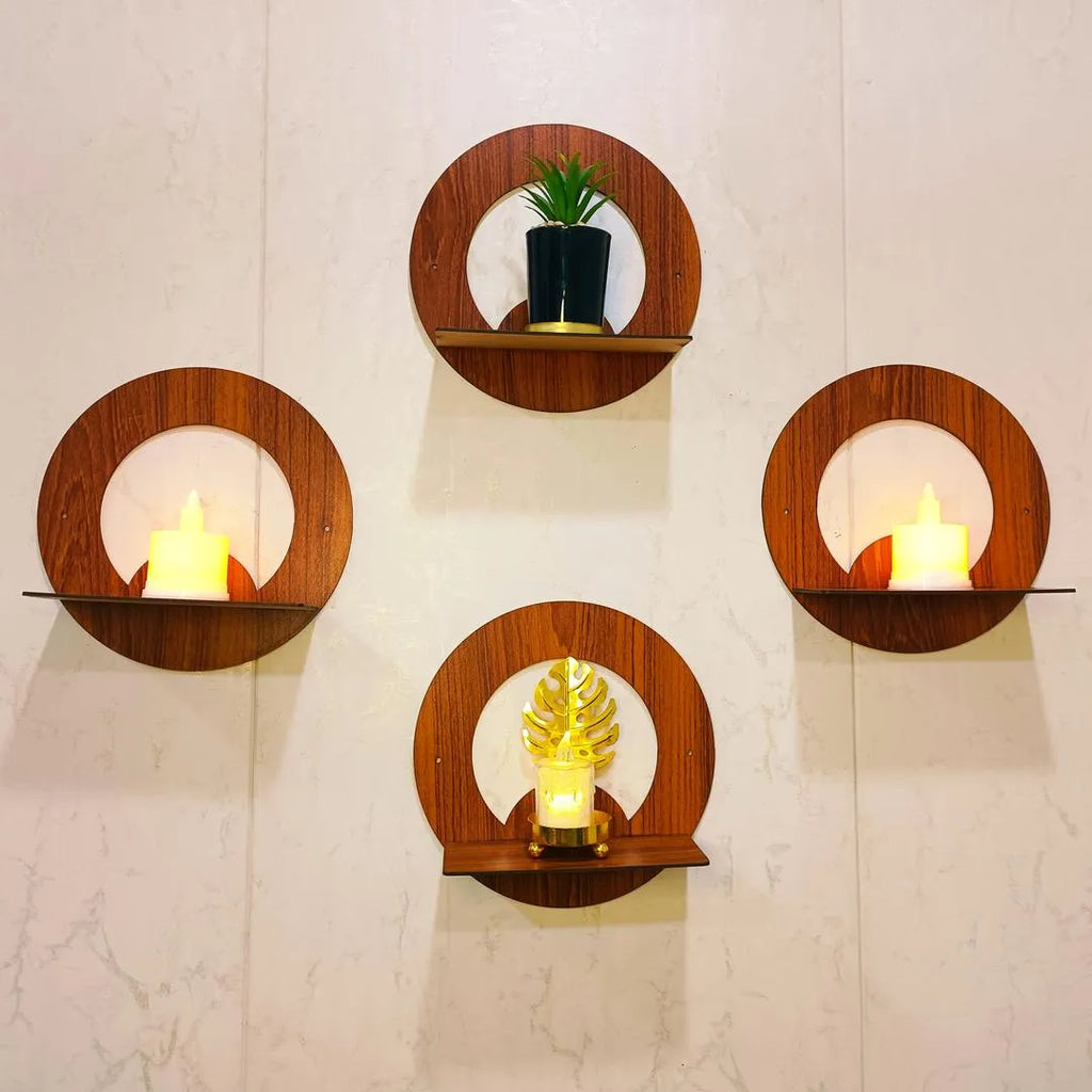 Modern MDF Floating Wall Shelves Set of 4 | Abstract Decorative Wall Shelves Vael Decor