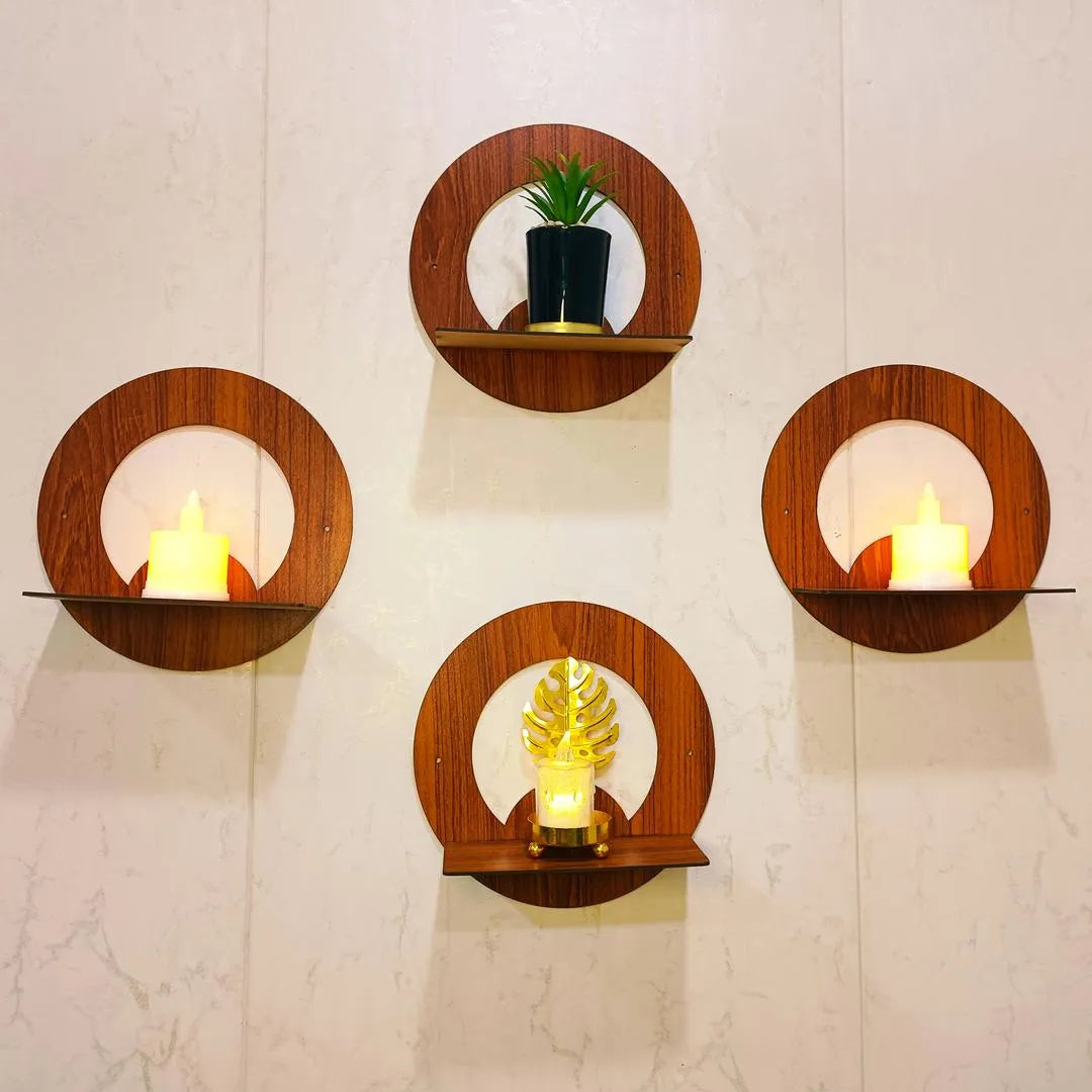 Modern MDF Floating Wall Shelves Set of 4 | Abstract Decorative Wall Shelves Vael Decor