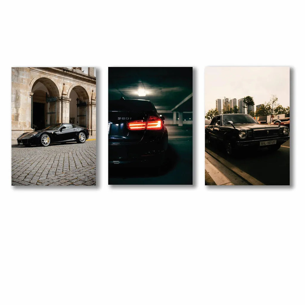 Modern Cars Wall Art Set of 3 | Premium MDF Wooden Wall Frames for Car Enthusiasts Vael Decor