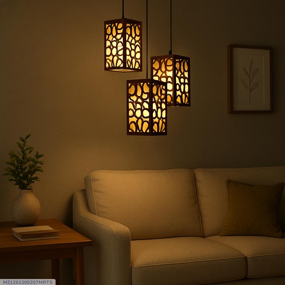 Modern Wooden Ceiling Pendant Lamp with Warm Golden Light | MDF Hanging Light Vael Decor