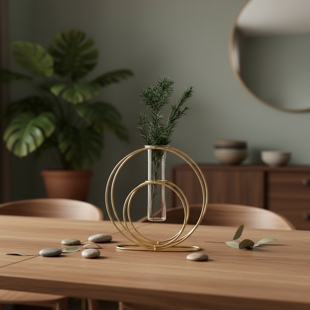 Golden Nordic Retro Hydroponic Glass Vase with Golden Metal Stand for Home Decor Vael Decor