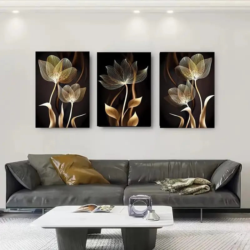 Set of 3 Sticky Canvas Photo Tiles | Modern Wooden Wall Frames for Home Décor Vael Decor