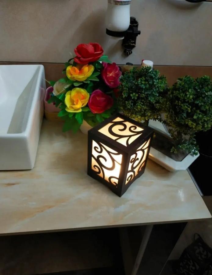 Modern MDF Wooden Table Lamp with Warm Golden LED Light Vael Decor