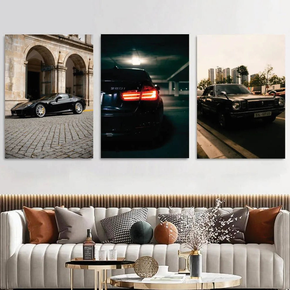 Modern Cars Wall Art Set of 3 | Premium MDF Wooden Wall Frames for Car Enthusiasts Vael Decor