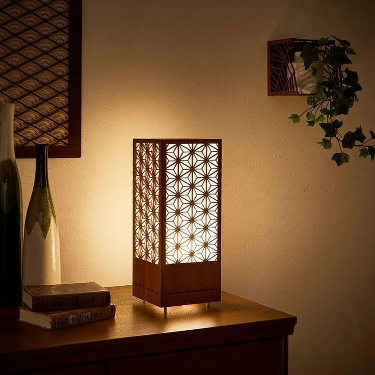 Modern MDF Wooden Table Lamp with Warm Golden LED Light Vael Decor