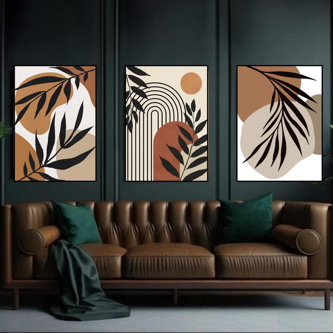 Set of 3 Sticky Canvas Photo Tiles | Modern Wooden Wall Frames for Home Décor Vael Decor