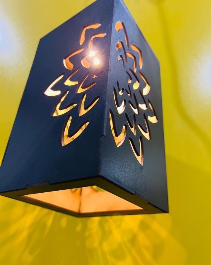 Modern Wooden Ceiling Pendant Lamp with Warm Golden Light | MDF Hanging Light Vael Decor