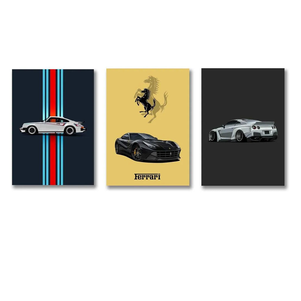 Modern Cars Wall Art Set of 3 | Premium MDF Wooden Wall Frames for Car Enthusiasts Vael Decor