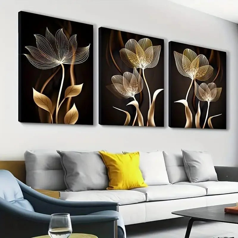 Set of 3 Sticky Canvas Photo Tiles | Modern Wooden Wall Frames for Home Décor Vael Decor