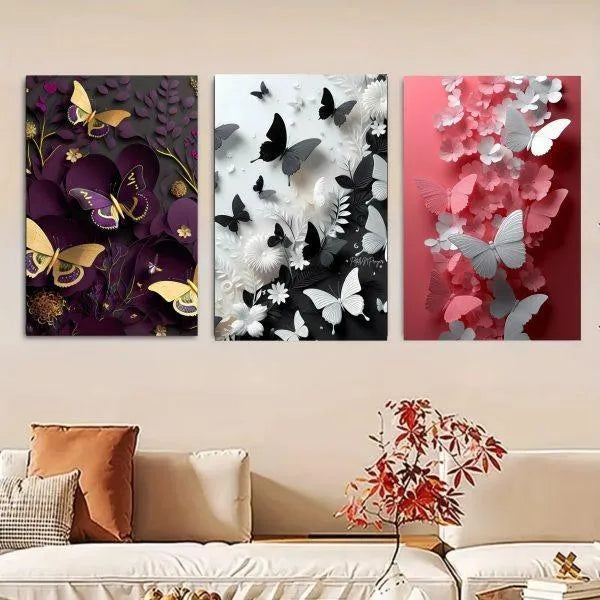 Modern MDF Wall Art Set of 3 | Large Wooden Wall Decor Vael Decor