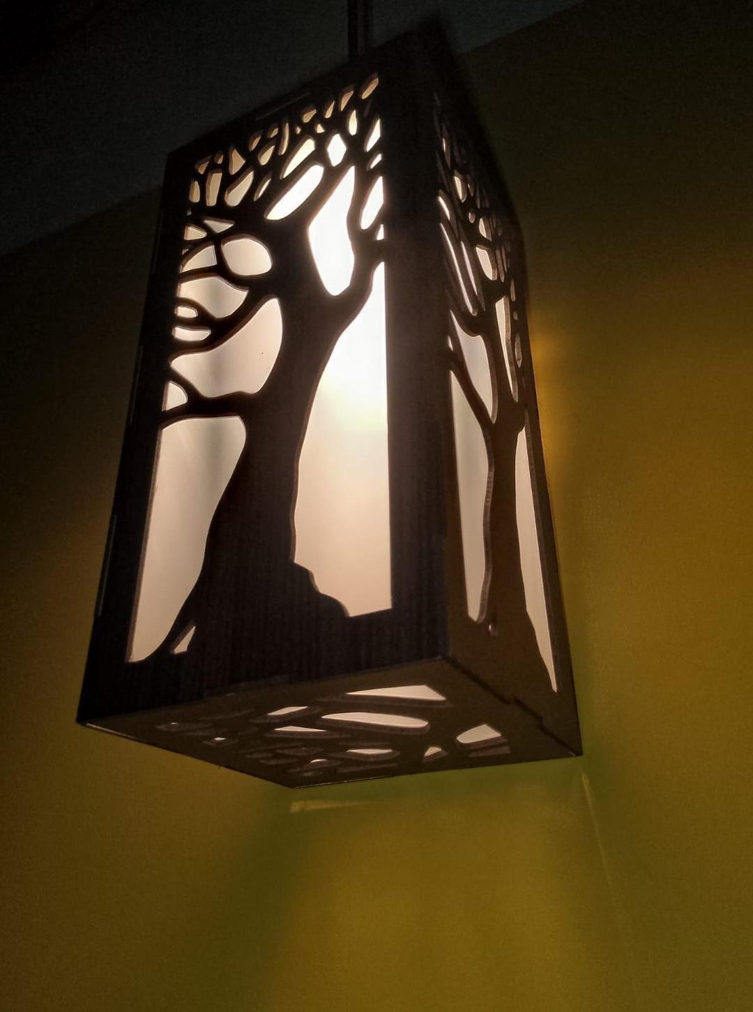 Modern Wooden Ceiling Pendant Lamp with Warm Golden Light | MDF Hanging Light Vael Decor