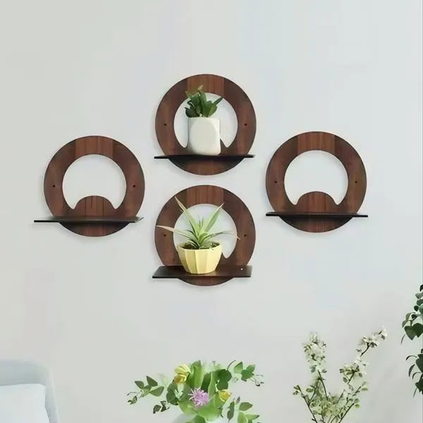 Modern MDF Floating Wall Shelves Set of 4 | Abstract Decorative Wall Shelves Vael Decor