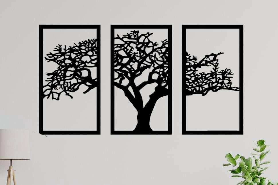 Set of 3 Sticky Canvas Photo Tiles | Modern Wooden Wall Frames for Home Décor Vael Decor