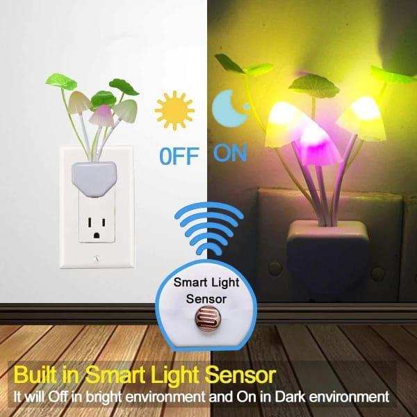 LED Mushroom Night Light with Light Sensor & Color Changing Warm White Lamp Vael Decor