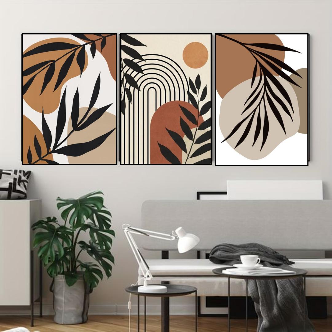 Set of 3 Sticky Canvas Photo Tiles | Modern Wooden Wall Frames for Home Décor Vael Decor