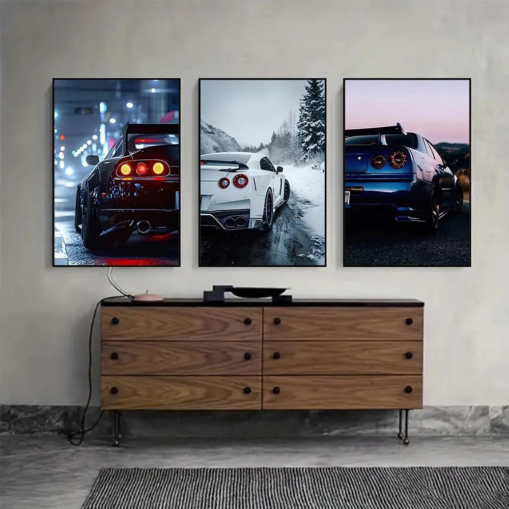 Modern Cars Wall Art Set of 3 | Premium MDF Wooden Wall Frames for Car Enthusiasts Vael Decor