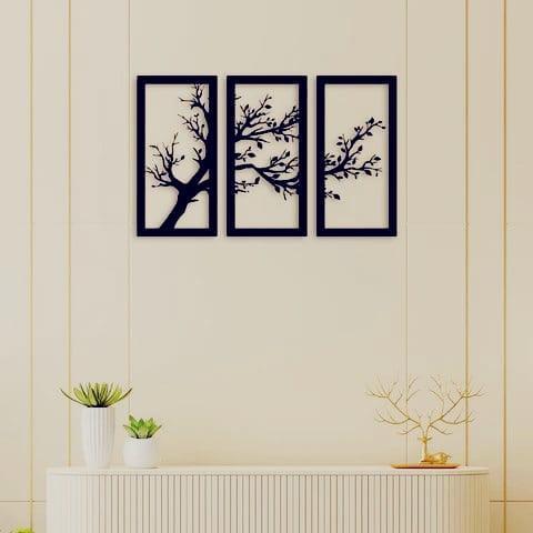 Modern Tree Wall Art Set of 3 | MDF Wooden Nature Wall Decor Vael Decor