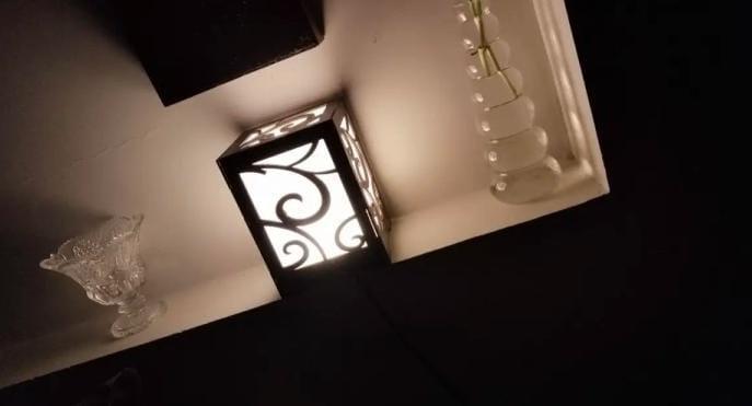 Modern MDF Wooden Table Lamp with Warm Golden LED Light Vael Decor