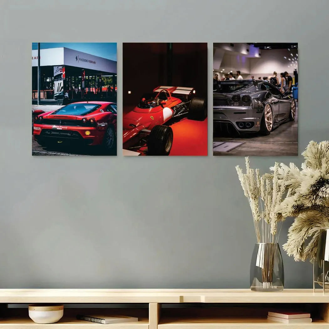 Modern Cars Wall Art Set of 3 | Premium MDF Wooden Wall Frames for Car Enthusiasts Vael Decor