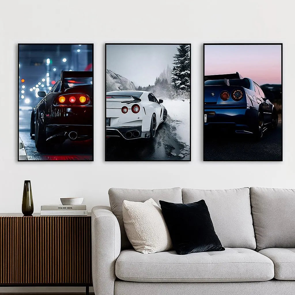 Modern Cars Wall Art Set of 3 | Premium MDF Wooden Wall Frames for Car Enthusiasts Vael Decor