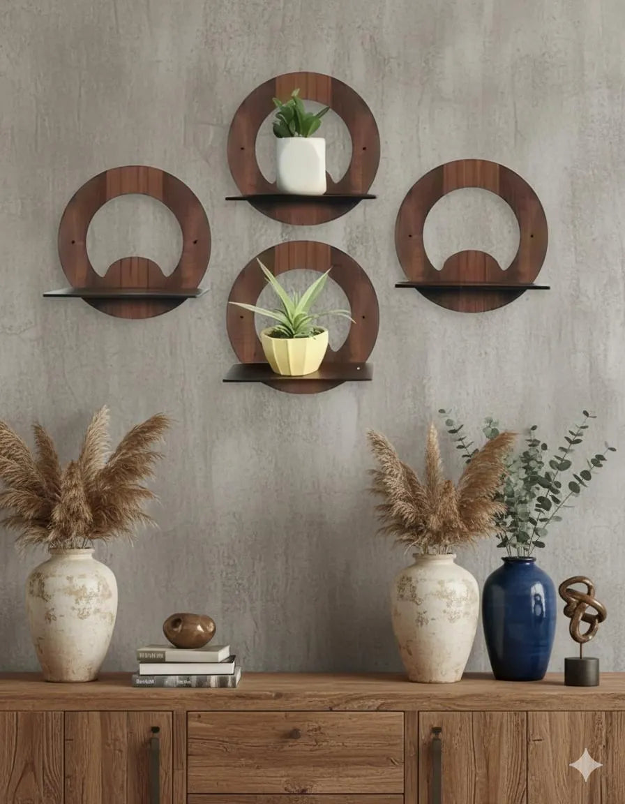 Modern MDF Floating Wall Shelves Set of 4 | Abstract Decorative Wall Shelves Vael Decor
