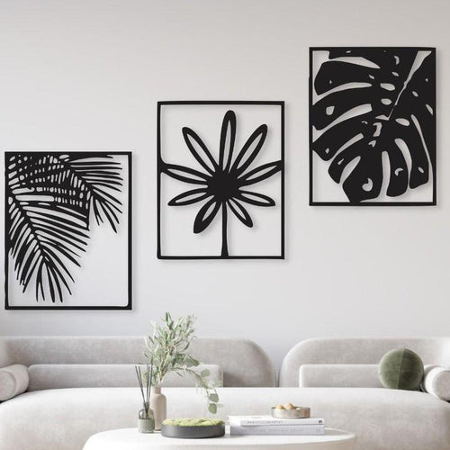 Flower Design Wooden Wall Decor Set of 3 | Modern Rustic Wooden Wall Frames Vael Decor