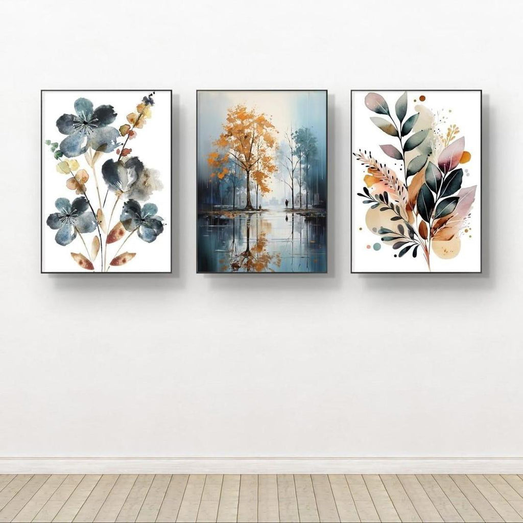 Set of 3 Sticky Canvas Photo Tiles | Modern Wooden Wall Frames for Home Décor Vael Decor