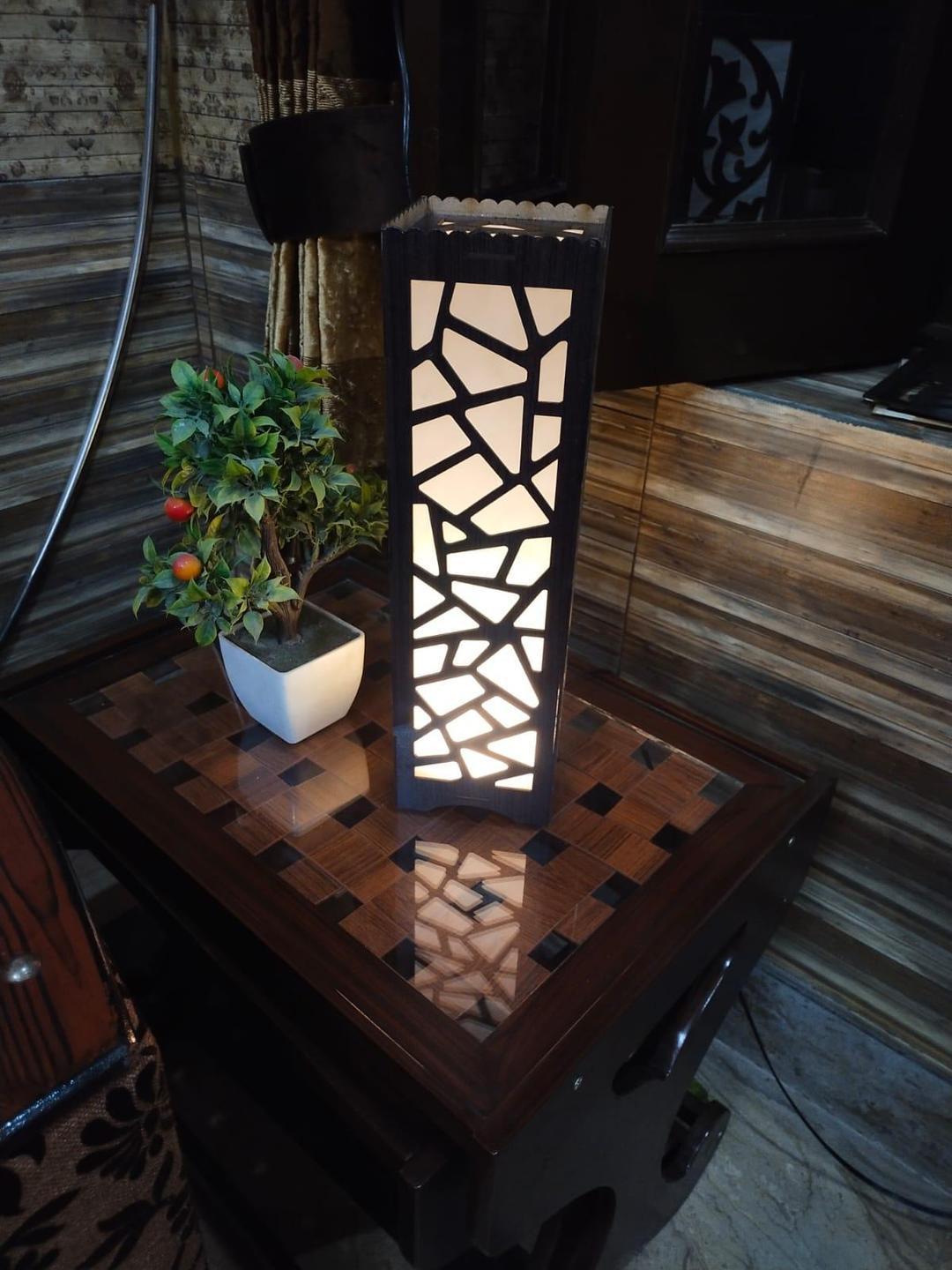 Modern MDF Wooden Table Lamp with Warm Golden LED Light Vael Decor