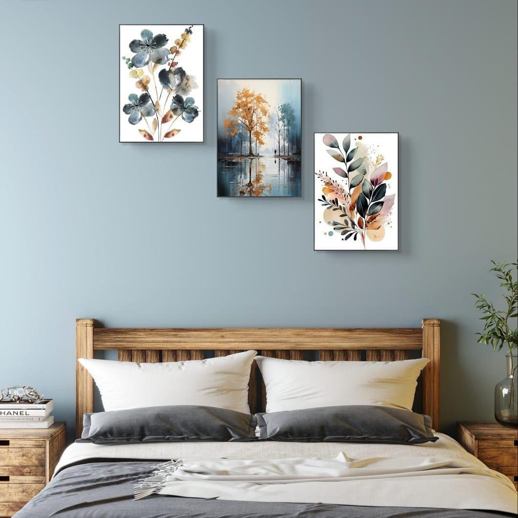 Set of 3 Sticky Canvas Photo Tiles | Modern Wooden Wall Frames for Home Décor Vael Decor