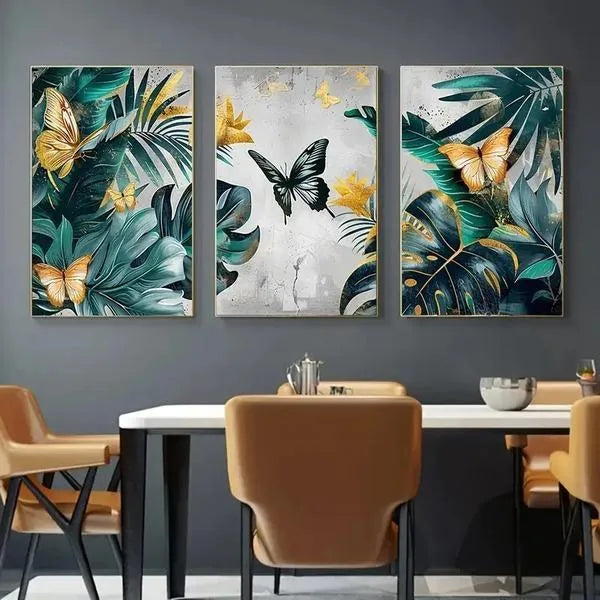 Set of 3 Sticky Canvas Photo Tiles | Modern Wooden Wall Frames for Home Décor Vael Decor