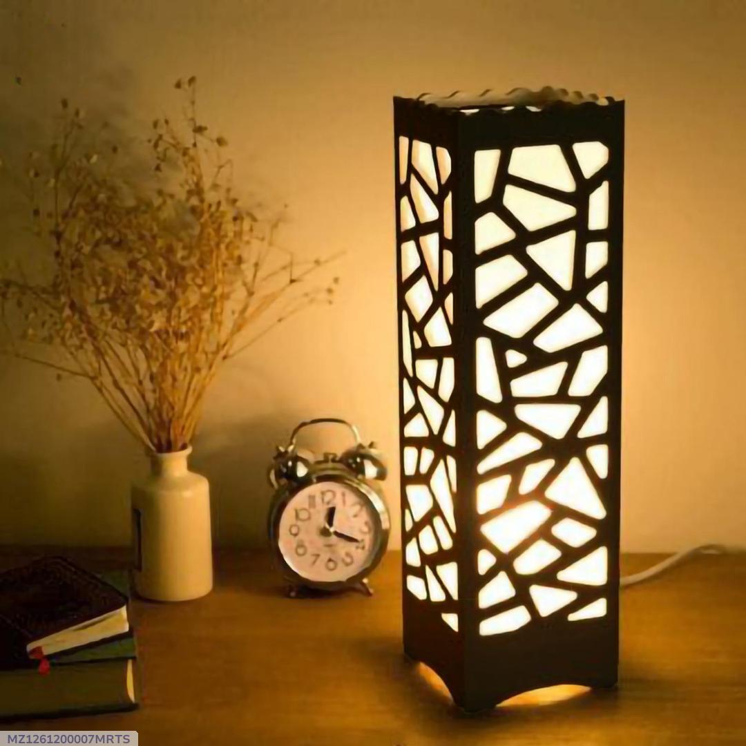 Modern MDF Wooden Table Lamp with Warm Golden LED Light Vael Decor