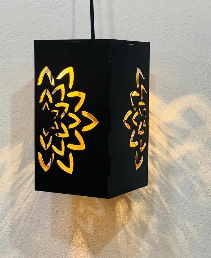 Modern Wooden Ceiling Pendant Lamp with Warm Golden Light | MDF Hanging Light Vael Decor