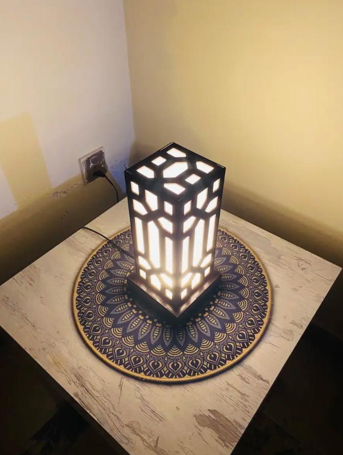 Modern MDF Wooden Table Lamp with Warm Golden LED Light Vael Decor