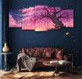 Pink Tree Wall Art Set of 5 | Wooden Nature Wall Decor for Living Room Vael Decor
