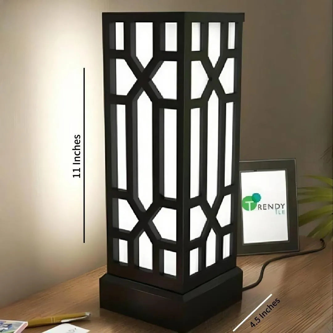 Modern MDF Wooden Table Lamp with Warm Golden LED Light Vael Decor