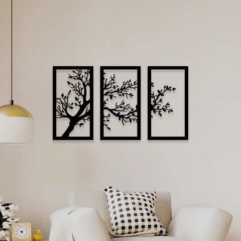 Modern Tree Wall Art Set of 3 | MDF Wooden Nature Wall Decor Vael Decor