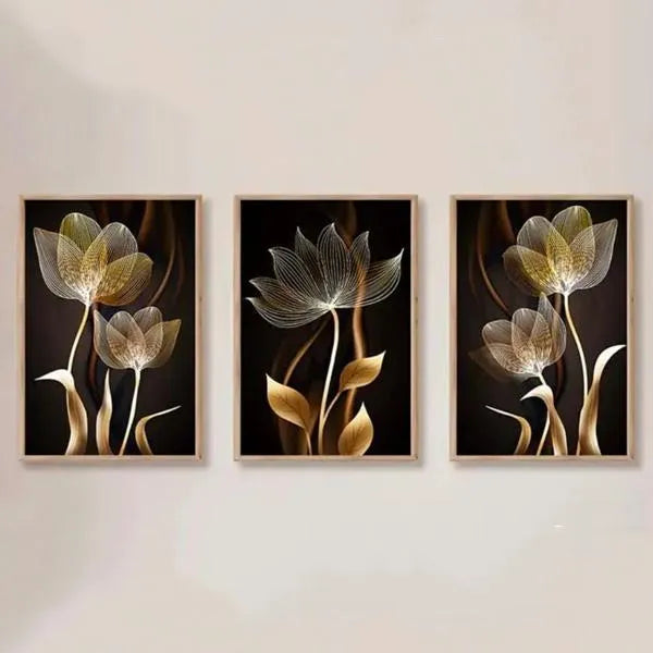 Set of 3 Sticky Canvas Photo Tiles | Modern Wooden Wall Frames for Home Décor Vael Decor