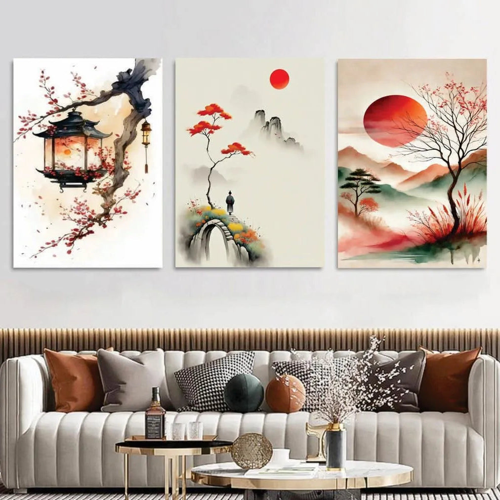 Modern MDF Wall Art Set of 3 | Large Wooden Wall Decor Vael Decor